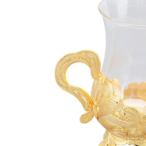 Coffee Cups, European Beautifully Carved Coffee Cup, Elegant Retro Zinc Alloy Teacup Glass Tea Cup With Saucer For Bar Tea（Gold） #TOP2