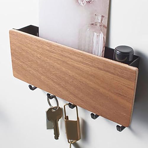 Soporte para llaves de pasillo resistente y sin perforaciones de madera de nogal 7
