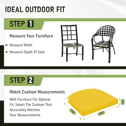 Image of Basic Beyond Outdoor Chair Cushions Set of 4, Outdoor Cushions for Patio Furniture, Water Resistant Patio Chair Cushions with 2 Ties, 17x16x2, Yellow