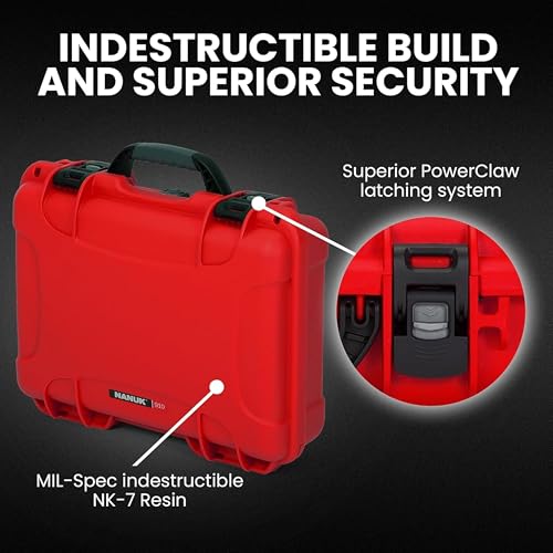 Image of NANUK 910 Hard Case with Customizable Cubed Foam, IP67 Waterproof, Dustproof and Impact Resistant, 14.3 inch x 11.1 inch x 4.7 inch, Rugged Construction for Ultimate Protection, Made in Canada - Red