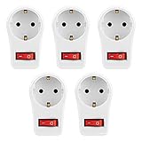 GlamPiece Steckdose mit Schalter, 1 fach Steckdosenadapter, Stecker Schaltbar, Zwischenstecker mit Schalter weiß(5Stück)
