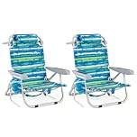 Goplus Beach Chair, 2 Pack 330lbs Folding Backpack Beach Chairs for Adults with 5 Positions, Storage Pockets, Towel Bar & Headrest, Foldable Low Beach Lounge, Portable Aluminum Lay Flat Camping Chair