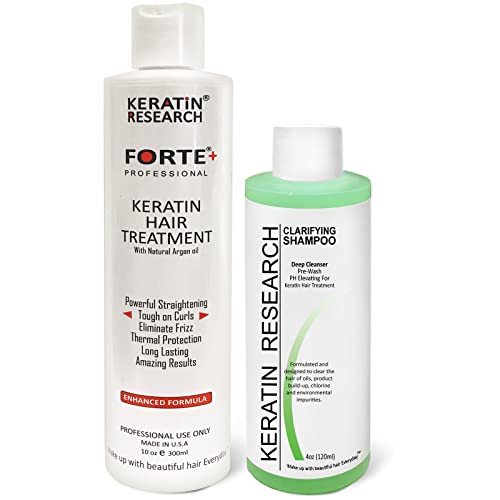 Keratin Forte Brazilian Blowout Treatment with Enhanced Moroccan Oil Formula for Curly Hair - Clarifying Shampoo, Extra Strength 300ml