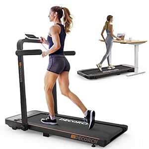 Decorcn Folding Treadmill, 2.5HP Under Desk Treadmill with Bluetooth Speaker, Remote Control Wide Running Belt Walking Running Machine for Home Office Fitness