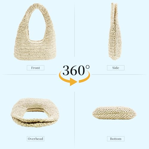 Image of Crescent Straw Shoulder Handbag for Women Summer Beach Tote Raffia Woven Purse Hobo Underarm Bag 2026