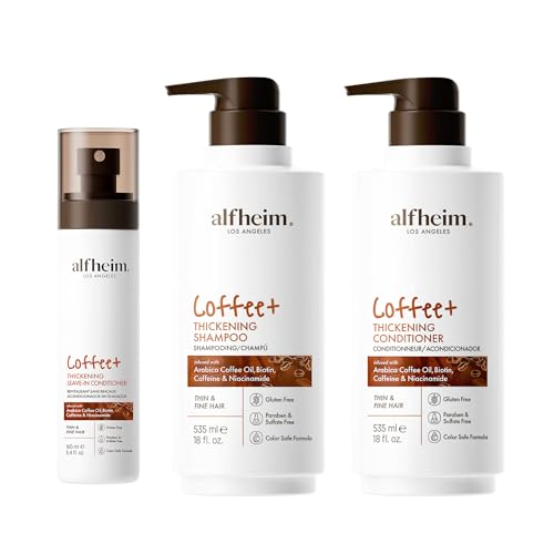 ALFHEIM Caffeine Shampoo Conditioner Leave-in Conditioner 3-piece set – Revitalizes Scalp Strengthens Roots & Balances Oil Paraben & Sulfate-Free for Thinning Hair & Oily Scalp Care