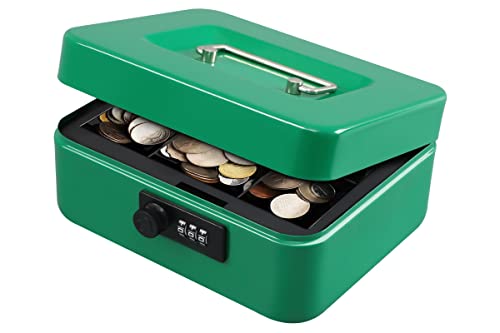 Image of KYODOLED Cash Box with Combination Lock,Safe Metal Box for Money,Storage Lock Box with Money Tray,7.87 inchx 6.30 inchx 3.54 inch Green Medium