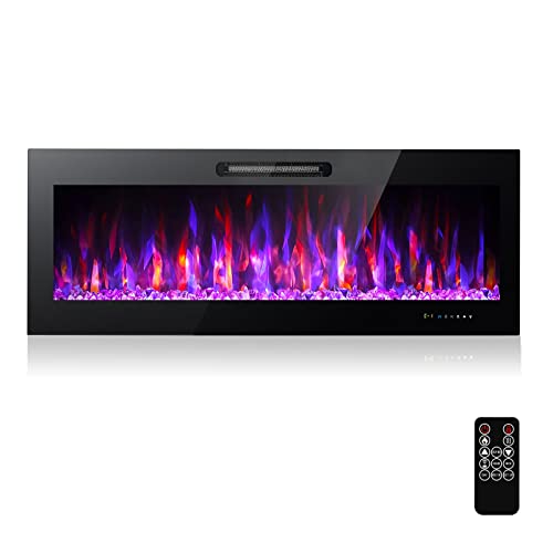 50″ Electric Fireplace Recessed and Wall Mounted Linear Fireplace, Low