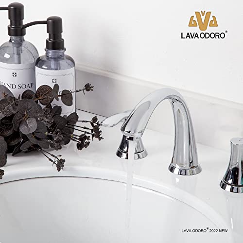 Chrome Bathroom Faucet For Sink Lava Odoro 8 Inch Widespread Bathroom Faucet 3 Hole 2 Handle Bathroom Sink Faucet Modern Bathroom Faucet Vanity Faucet With Drain Assembly Supply Line, Bf405-C #TOP1