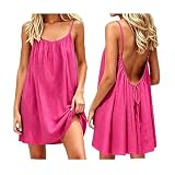 Rartlytir Backless Cami Dress for Women Short Mini Backless Dress Sleeveless Cami Lounge Dress Above Knee House Dress (US, Alpha, Large, Regular, Regular, 12#deep Pink)