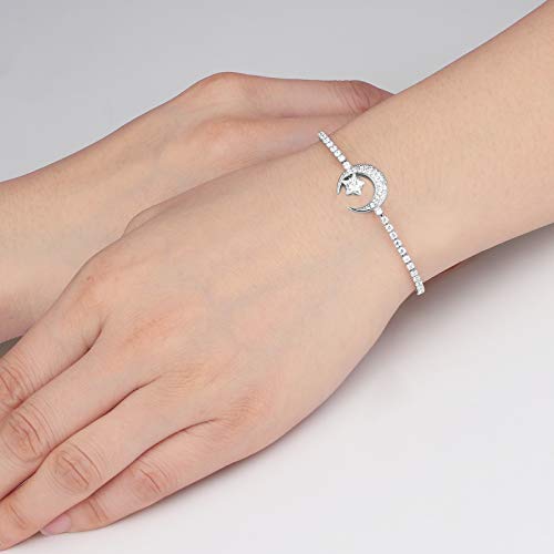 COTTVOTT Sparkling Cubic Zirconia Adjustable Slider Tennis Charm Bracelet For Women (Silver, Moon Star) by COTTVOTT - Used condition - Image 5
