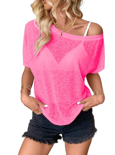 Hilinker Women's Sheer Off The Shoulder Tops See Through Sexy