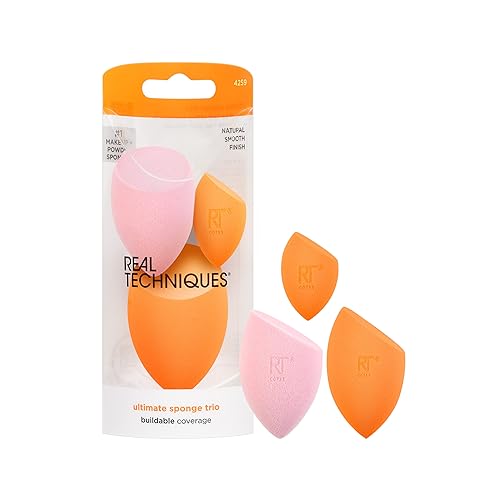 Real Techniques Miracle Complexion Sponge 4 Pack, Makeup Blending Sponges For Liquid & Cream Foundation & Skin Tints, Buildable Coverage, Natural, Dewy Base, Cruelty- Free, Latex-Free Foam