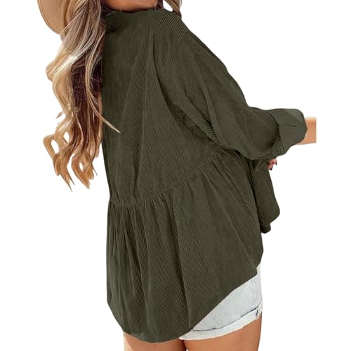 Womens Corduroy Peplum Shacket Jacket Long Sleeve Button Down Babydoll Shirts 2025 Fall Oversized Casual Blouses Tops3