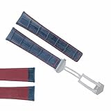 Ewatchparts 22mm Monaco Leather Watch Band Strap Compatible With Tag Heuer Deployment Clasp Blue Red