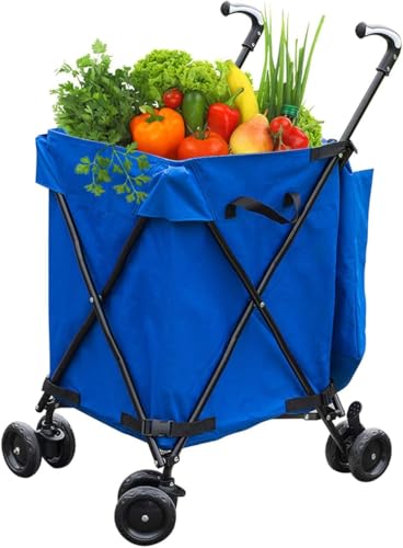 Carrito plegable para maletero con asa, carrito resistente con ruedas para jardín, universidad, compras y libros, carrito utilitario azul