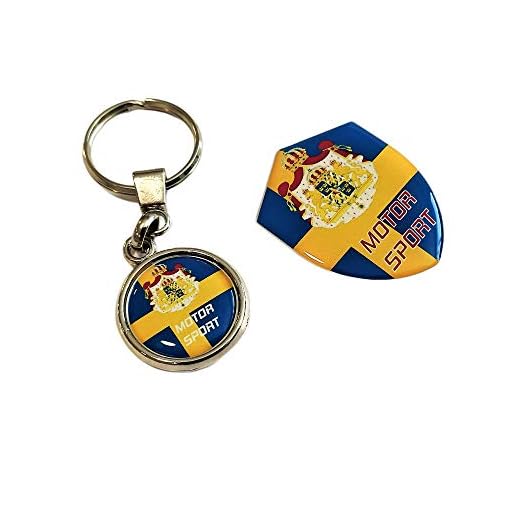 Sköld emblem & nyckelring bunt 3D gel silikon Sverige flagga vapensköld bilpanel kropp matchande metallnyckelring självhäftande emblem klistermärke fordon automatisk inställning emblem