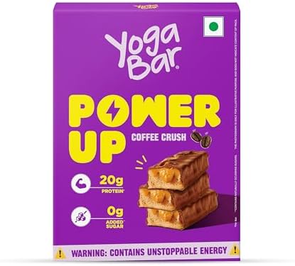 Yogabar Power Up 20g Protein Bar (5 Bars, Coffee Rush, No Added Sugar) | Least Net Carbs | Zero Added Sugar Protein Bars | High Protein Blend - Whey Protein Concentrate, Isolate, Peanuts & Soy | Healthy Protein Snacks
