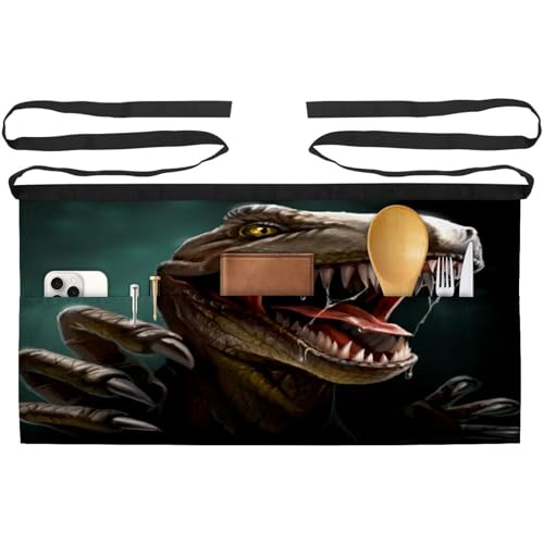 Demi-tablier pour cuisine à motif dinosaure avec 3 grandes poches de rangement