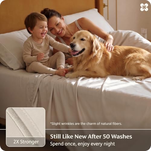 Image of Bedsure PureWoven 100% Giza Egyptian Cotton King Sheets, CEA & BV Certified | 18 inch Deep Pocket Sateen Sheets with Corner Straps, Durable & All-Season Breathable, Hotel Luxury, Oeko-Tex, Giftable, Beige