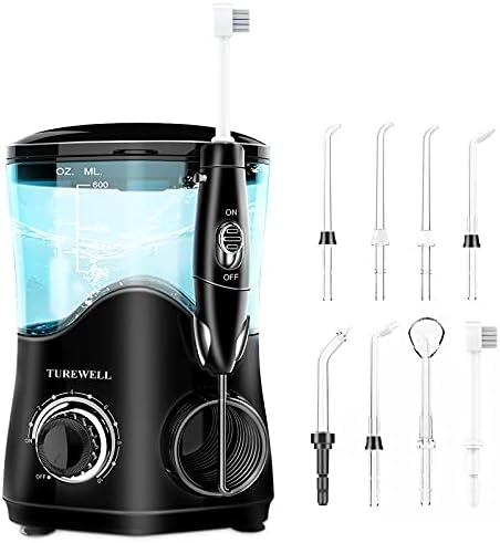 TUREWELL FC162 Water Flosser, Dental Oral Irrigator10 Adjustable Pressure Settings, Electric Water Pick , 8 Replaceable Jet Tips for Whole Families 600ml