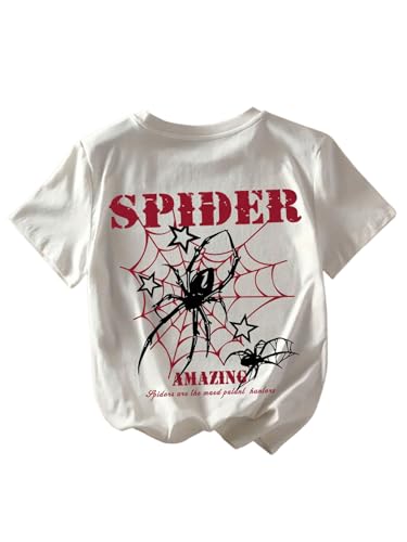 COZYEASE Girl's Spiderweb Graphic Easter T Shirt Short Sleeve Crew Neck Letter Print Summer Tee Tops