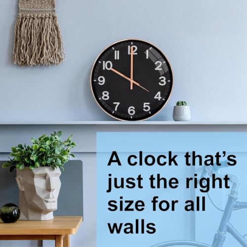 Image of TEKCOOL Plastic Digital Wall Clock 12 inch Silent Quartz Decorative Non-Ticking Classic Clock Battery Operated Round Easy to Read for Room /Home /Kitchen /Bedroom /Office /School- (Rose Black);