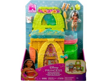 cavernedesjouets Coffret la Maison de vaiana Transformable 28 cm + 1 Figurine + 9 Accessoires - Set poupée Princesse + Carte Offerte