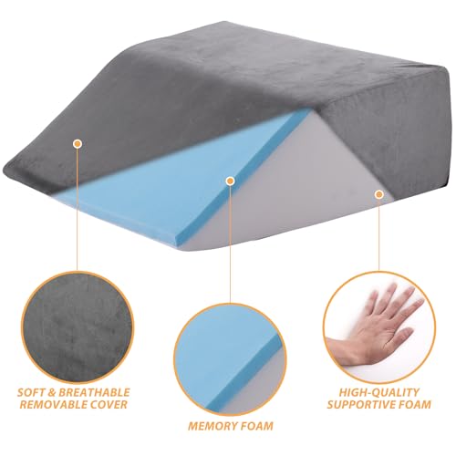 Image of Bedluxe Leg Elevation Pillows, Leg Pillows for Sleeping, Cooling Gel Memory Foam Top, Wedge Pillow for Legs, Leg Wedges for Circulation, Swelling, After Surgery - Removable Cover (8 Inch, Dark Grey)