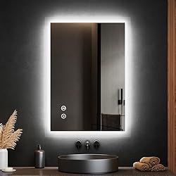 【Bluetooth Speaker】Enhance your bathroom moments with this bluetooth bathroom mirror with LED lights featuring an integrated Bluetooth 5.0 speaker. Enjoy 360° surround sound for music, podcasts, or audiobooks, making every shower or grooming session ...