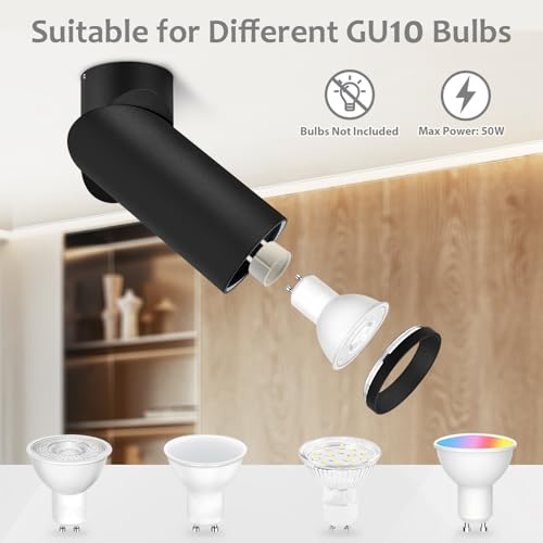 Aufbauspot Schwarz - Schwenkbar Aufbaustrahler mit GU10 Fassung - Aufbauleuchte aus Aluminium Runde Deckenspots Aufputz Spots Verstellbare Deckenstrahler für Wand & Decke, 58 x 150mm,Ohne Leuchtmittel