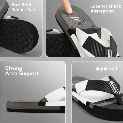 Image of Duosoft Men's Flip Flops, Navy Blue & Beige, Anti-Skid Rubber Sole, Superior Shock Absorption, Strong Arch Support, Super Soft