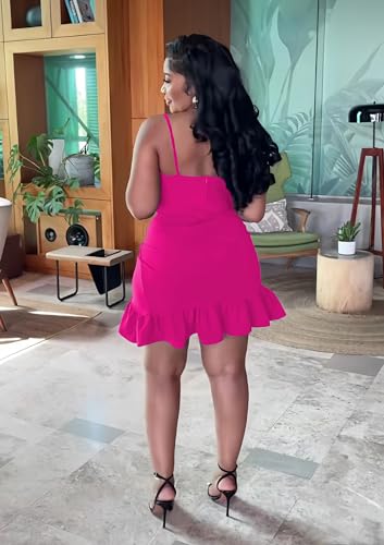 Image of Womens Sexy Sleeveless Bodycon Mini Dress Summer Casual Straps Short Ruffle Dresses Beach Party Club Homecoming