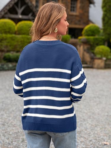 Glamaker Womens Striped Cable Knit Sweater Long Sleeve Crewneck Fall Pullover 2025 Trendy Winter Chunky Tops Fashion4