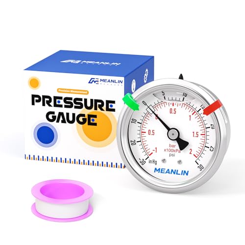 Image of MEANLIN MEASURE -30inHG~30Psi Vacuum Pressure Gauge 1 /8 inch NPT 2.5 inch FACE DIAL, Stainless Steel Liquid Filled Pressure Gauge WOG Water Oil Air Center Back Mount (with 2PCS Snaps)