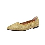 MACHSWON SuqareToe - Zapatos de vestir planos tipo ballet para mujer, cómodos, sin cordones, huecos, de punto, casuales, suaves, Amarillo, 39 EU