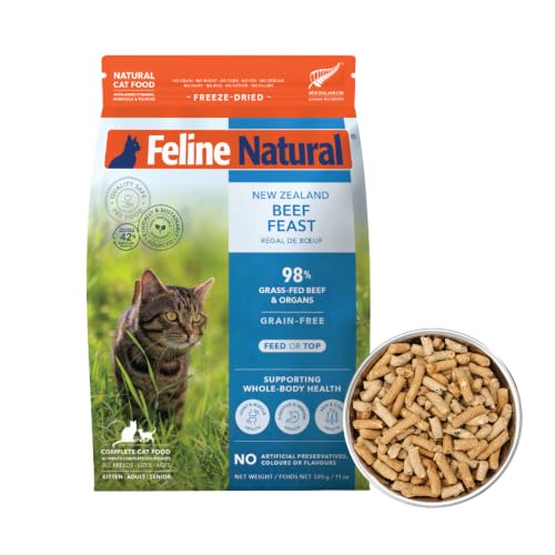 Feline Natural High Protein Freeze-Dried Cat Food – 98% Meat, New Zealand Beef 11oz