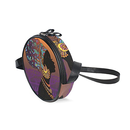 ALAZA Ethnic Silhouette African Woman Round Crossbody Bag Canvas Messenger Purse2