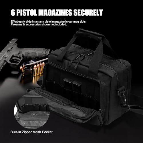 MYDAYS OUTDOOR Gun Range Bags for Handguns,Pistol Cases with Multi-Pockets,Tactical 2 Firearm Shooting Bag, Shooters Duffle Bag for Outdoor Hunting (Black)