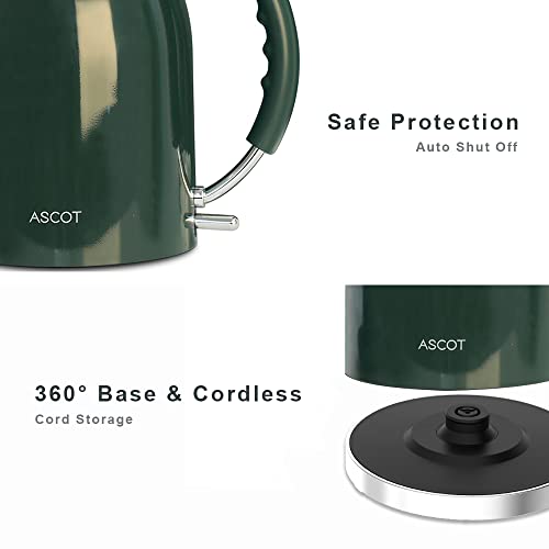 Electric Kettle, ASCOT Stainless Steel Electric Tea Kettle, 1.7L, 1500W
