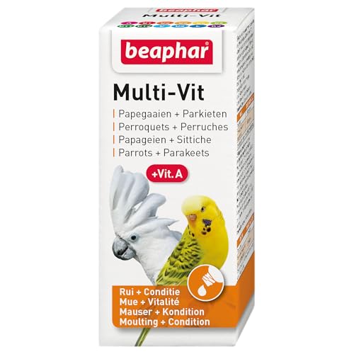 Beaphar – Multi-Vit for Parrots & Parakeets – Promotes Rapid, Complete Moult & Prevents Feather Plucking – Contains 12 Vitamins – Easy-to-Use, Mix With Food – Suitable for Parrots & Parakeets – 20ml