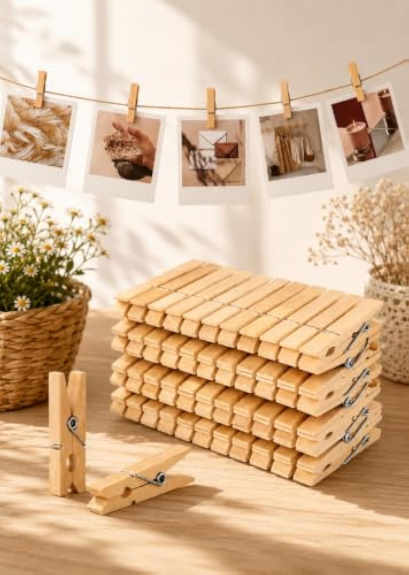 Natural Mini Wooden Clips for Wall Hanging, 40 Pcs Pack