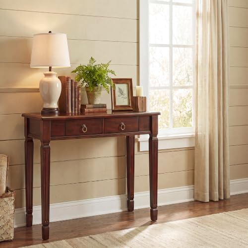 LEEMTORIG Traditional Solid Wood Writing Desk, Small Secretary Desk with 2 Drawers, Mahogany Desk Cherry Wood Writing Table for Home Office, 31.5' W French Provincial Desk, Cherry Walnut SSZ-D1258