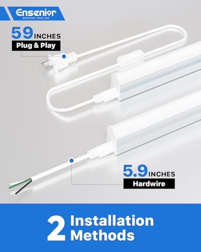 ensenior 6-pack t5 led shop lights 4ft 2000lm 6500k super bright white integrated single fixture 20w linkable utility commercial lighting for gymgarageceilingunder cabinet plug amp play