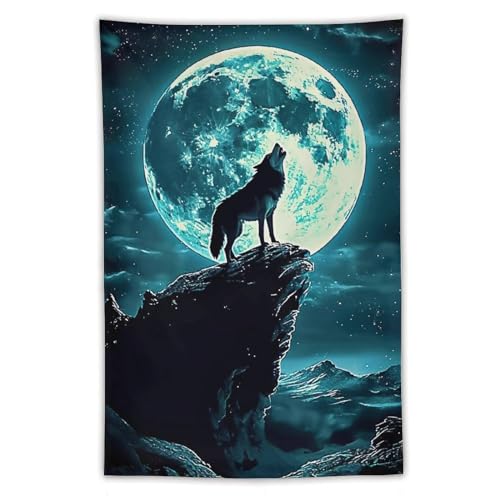 Tapiz De Pared Superluna De Lobo Animal Tapiz Para Colgar Ideal Tapices Decorativo Lavable Tapestry Para Habitacion Sala De Estar Salón 130X152CM