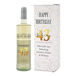 BREE Weinflasche (1 x 0.75 l) Geburtstagswein personalisiert mit Namen und Alter (riesling, Flasche + Verpackung)