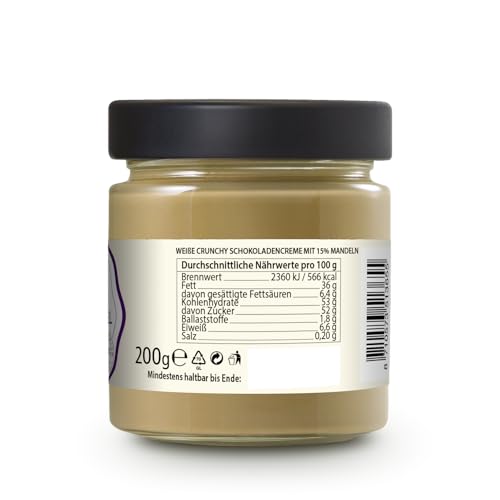 Brinkers Creme Weiß Crunchy Mandel | 6 x 200g | Knusprige Mandelstückchen in Weißer Creme | Glutenfrei & Verführerisch