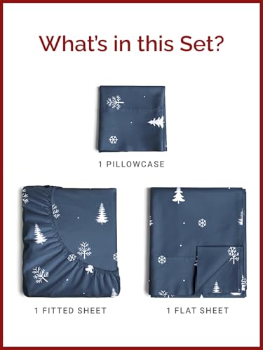 Twin Christmas Winter Sheet Set - Holiday Xmas Pattern Bedding Set - Deep Pockets - Snug Fit - 3 Piece - Wrinkle Free & Easy Care - Comfy Festive Winter - Holiday Sheets for Women, Men, Kids & Teens