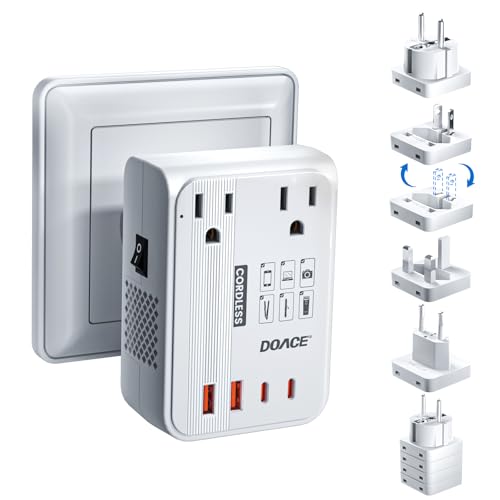DOACE 220V to 110V Converter for European Travel - 350W Cordless Voltage Converter US to Europe, Power Converter Adapter Combo with PD Chargers for Hair Straightener Shaver Toothbrush Laptop Phone