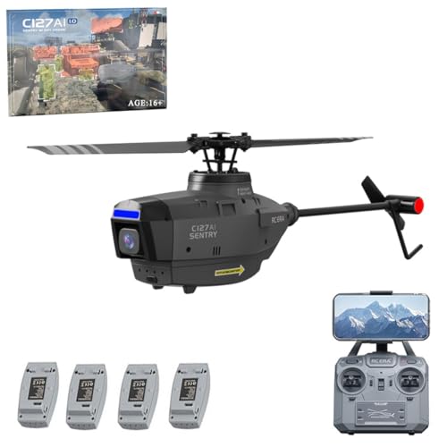 Lytekatty C127AI Scout RC Helicopter with Camera, 2.4G 4CH Remote Control Helicopter with 6-Axis Gyro One Key Take Off/Landing Optical Flow Positioning Indoor Outdoor RC Aircraft for Adults